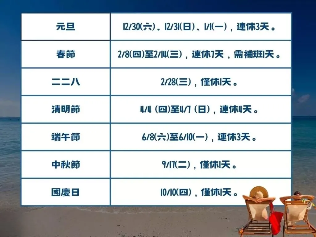 2024國定假日 2024假期 2024連假